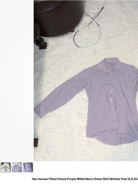 Van Heusen Men’s Fitted Purple Check Dress Shirt | Wrinkle-Free 14.5 32/33